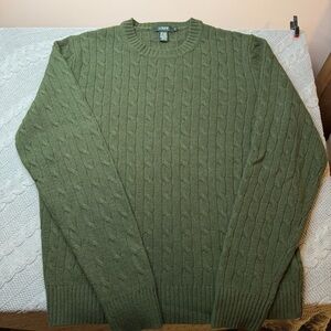Vintage Y2K J Crew Womens M Cable Knit Olive Sweater Wool Angora Cashmere Soft